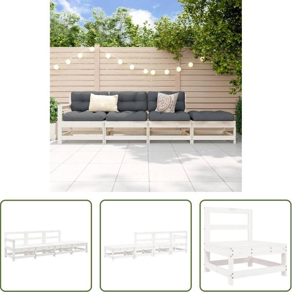 The Living Store Set Da Giardino 4 Pezzi In Legno Di Pino Massiccio Bianco-image