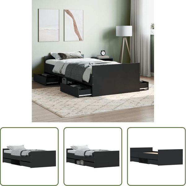 The Living Store Struttura Letto Con Testiera E Pediera Nera 90X200 Cm-image