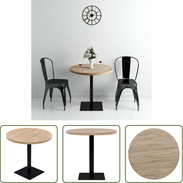 The Living Store Tavolo Da Bistrot Rotondo In Mdf E Acciaio 80 X 75 Cm Effetto Rovere-image