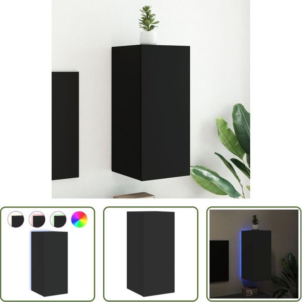 The Living Store Parete Tv Con Luci Led Nero 30,5X35X70 Cm-image