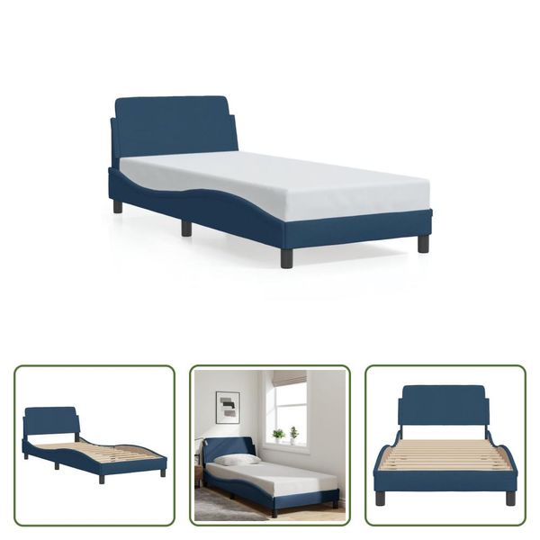The Living Store Struttura Letto Con Testiera Blu 90X200 Cm In Tessuto-image