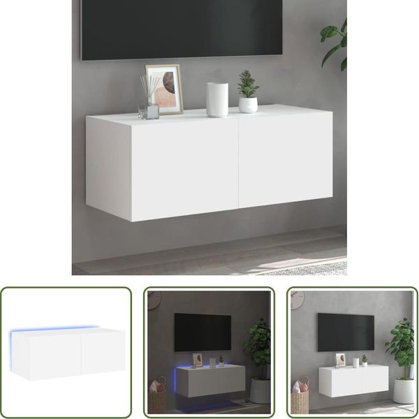 The Living Store Pensile Tv Con Luci Led Bianco 80X35X31 Cm-image