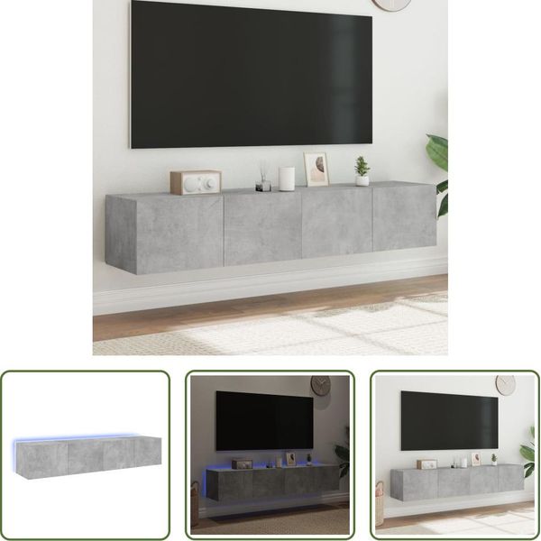 The Living Store Pensili Tv Con Luci Led 2 Pz. Grigio Cemento 80X35X31 Cm-image