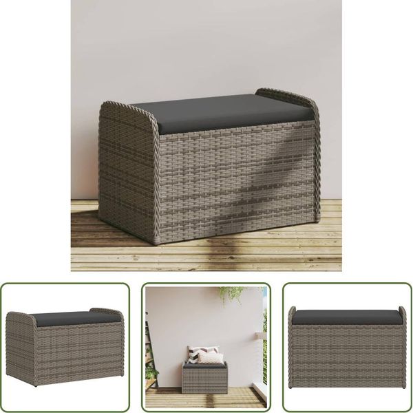 The Living Store Panca Con Contenitore E Cuscini Grigio 80X51X52 Cm Poly Rattan-image