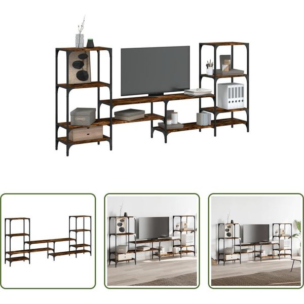 The Living Store Mobile Tv In Rovere Fumé 206,5X28,5X95 Cm Materiale In Legno-image
