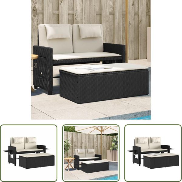 The Living Store Panca Da Giardino Regolabile Con Cuscini In Poly Rattan Nero-image