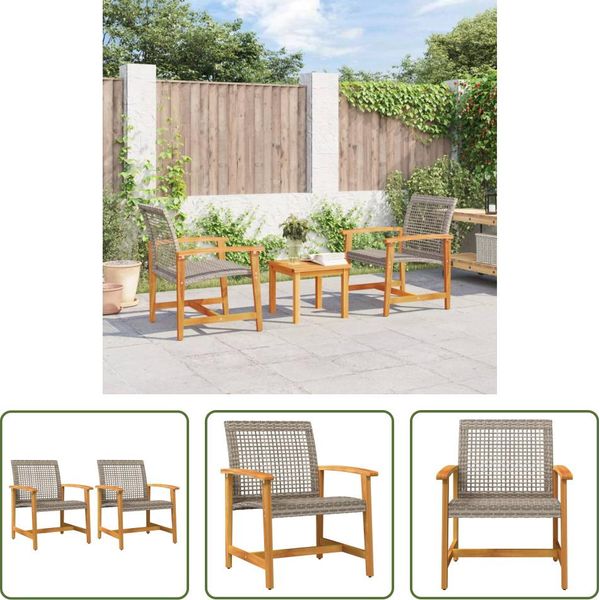 The Living Store Sedie Da Giardino 2 Pz. Poli Rattan Grigio E Legno Di Acacia-image