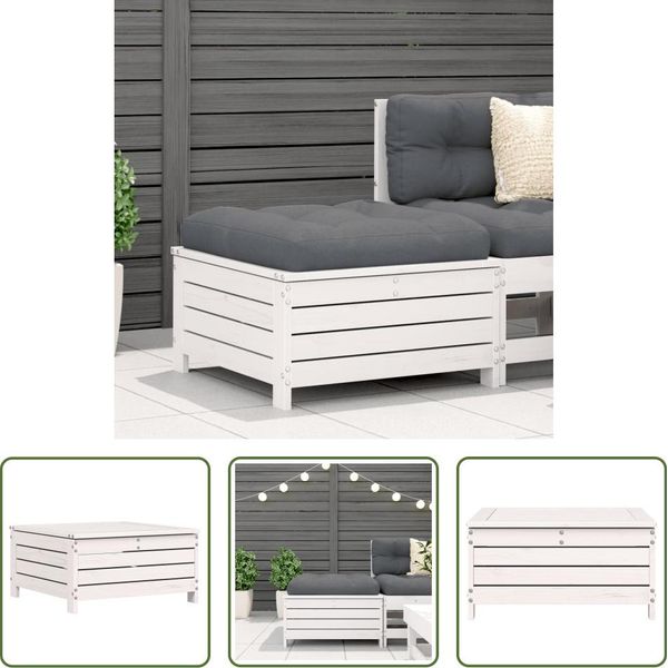 The Living Store Sgabello Da Giardino Con Cuscino In Legno Di Pino Massiccio Bianco-image