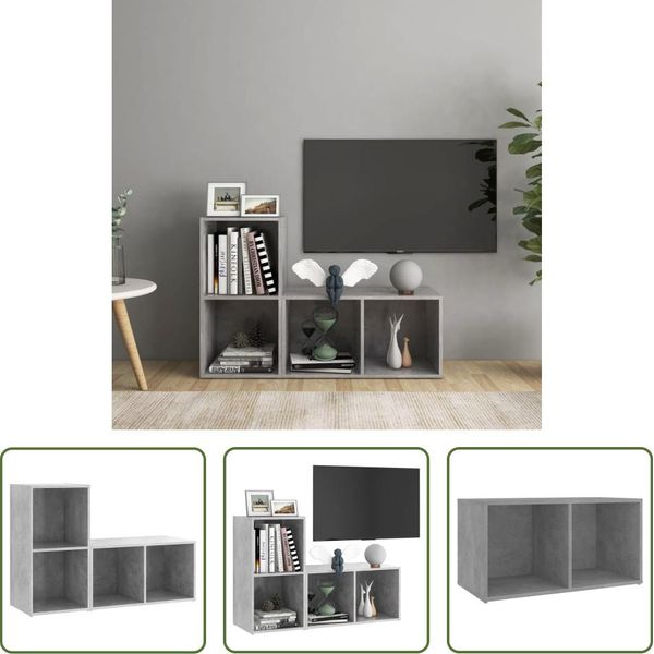 The Living Store Mobili Tv 2 Pz. Grigio Cemento 72X35X36,5 Cm Materiale A Base Di Legno-image