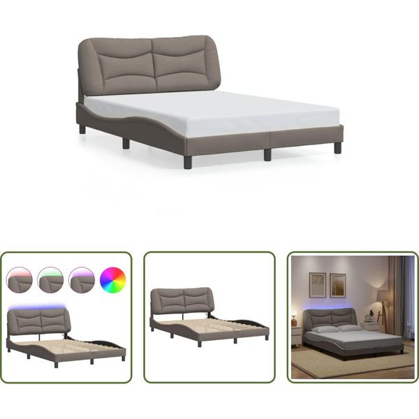 The Living Store Struttura Letto Con Tessuto Led Taupe 140X200 Cm-image