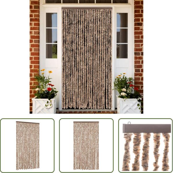 The Living Store Tenda Fly Beige E Marrone Scuro 100X200 Cm In Ciniglia-image