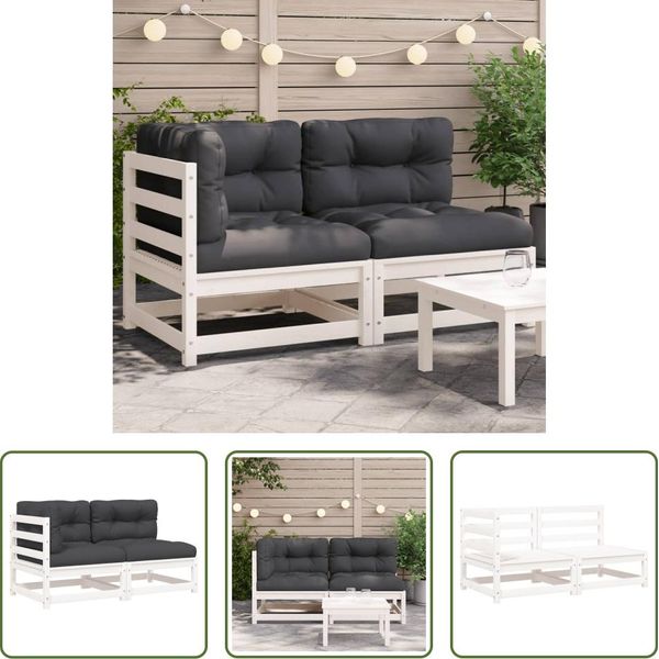 The Living Store Divano Da Giardino Con Cuscini 2 Posti In Legno Di Pino Massiccio Bianco-image