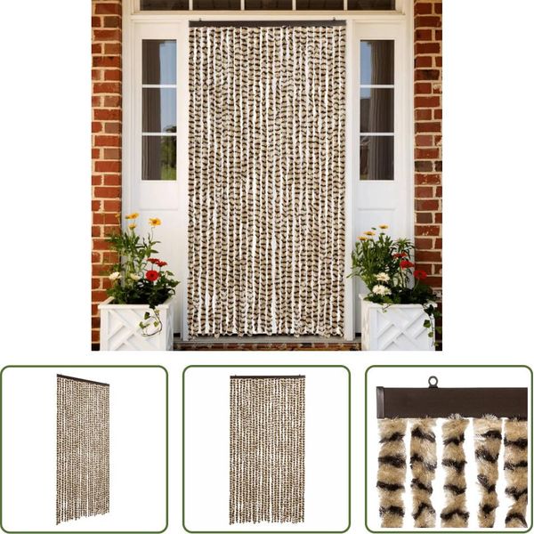 The Living Store Tenda Fly Beige E Marrone 100X200 Cm In Ciniglia-image