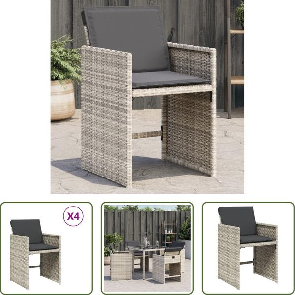 The Living Store Sedie Da Giardino Con Cuscini 4 Pz. Poli Rattan Grigio Chiaro-image