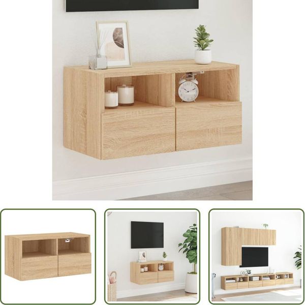 The Living Store Parete Tv In Rovere Sonoma 60X30X30 Cm Materiale In Legno-image