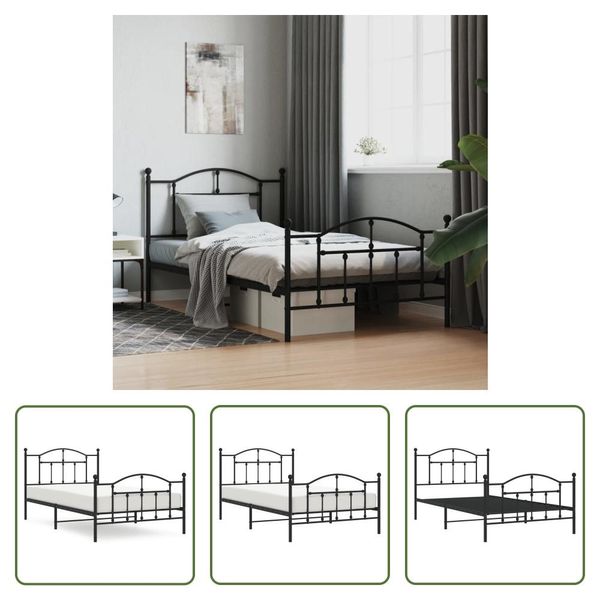 The Living Store Struttura Letto Con Testiera E Pediera In Metallo Nero 100X200 Cm-image