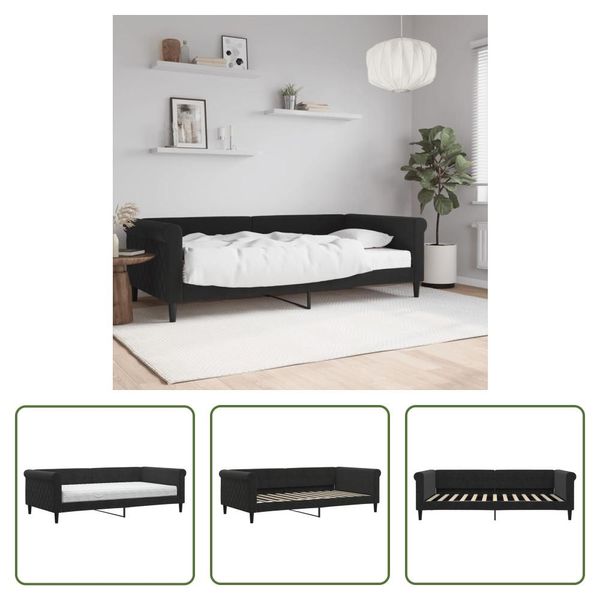The Living Store Letto Da Giorno Con Materasso Nero 100X200 Cm In Velluto-image