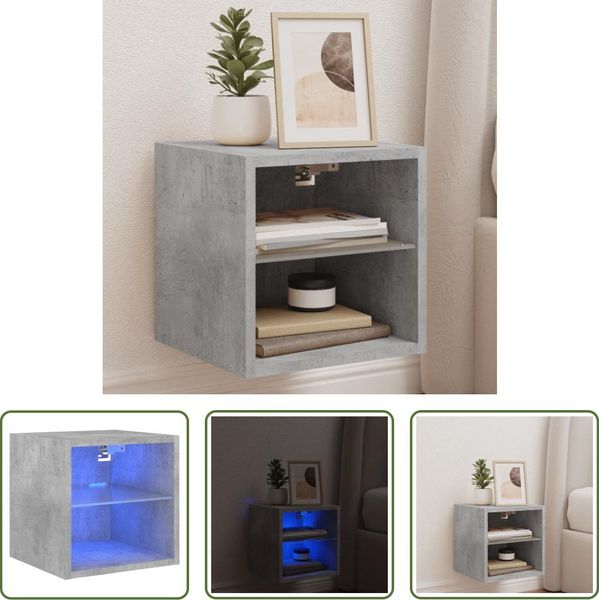 The Living Store Parete Tv Con Luci Led Grigio Cemento 30X28,5X30 Cm-image