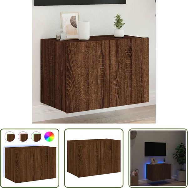The Living Store Parete Tv Con Luci Led Effetto Rovere Brown 60X35X41 Cm-image