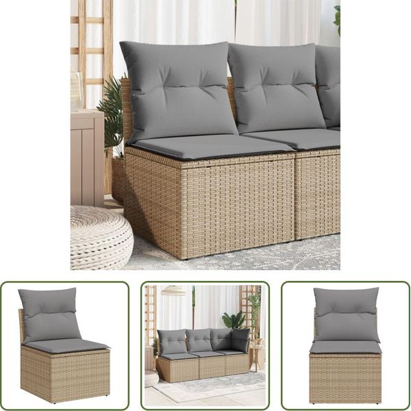 The Living Store Divano Da Giardino Senza Braccioli Con Cuscini Beige Poly Rattan-image