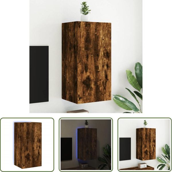 The Living Store Parete Tv Con Luci Led Rovere Fumé 40,5X35X80 Cm-image