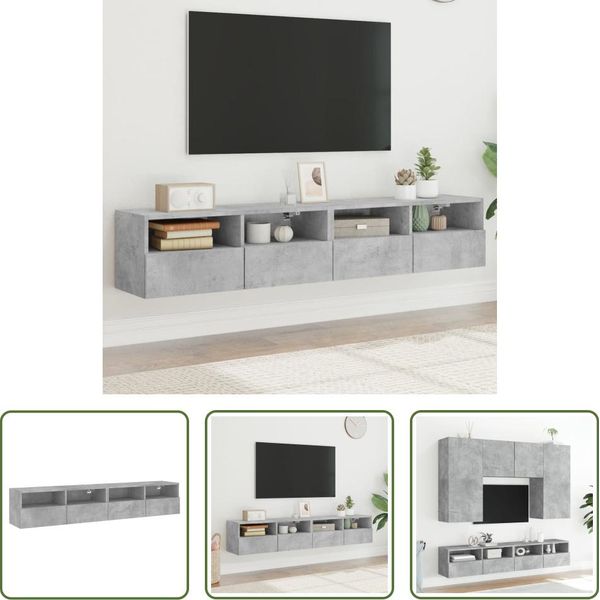 The Living Store Pensili Tv 2 Pz. Grigio Cemento 80X30X30 Cm Materiale A Base Di Legno-image