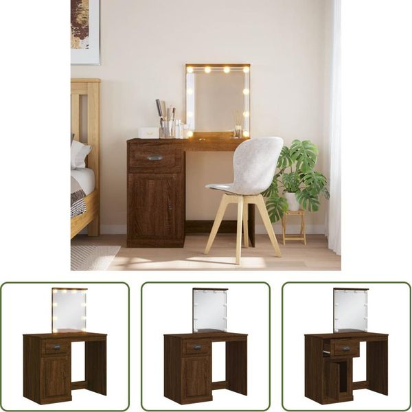 The Living Store Comodino Con Luci Led Look Rovere Marrone 90X42X132,5 Cm-image