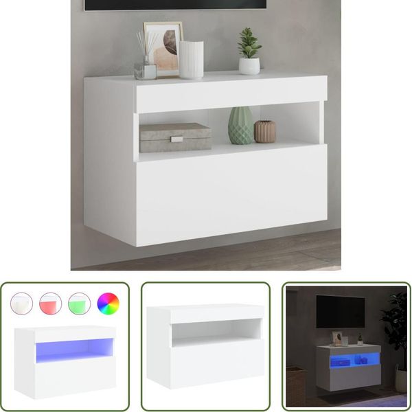 The Living Store Pensile Tv Con Luci Led Bianco 60X30X40 Cm-image