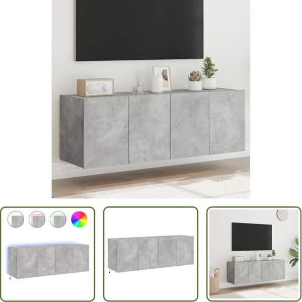 The Living Store Pensili Tv Con Luci Led 2 Pz. Grigio Cemento 60X35X41 Cm-image