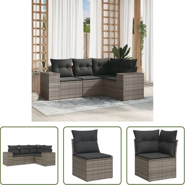 The Living Store Set Di Divani Da Giardino 4 Pezzi Con Cuscini In Poly Rattan Grigio-image