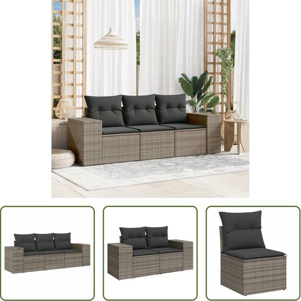The Living Store Set Di Divani Da Giardino 3 Pezzi Con Cuscini In Poly Rattan Grigio-image