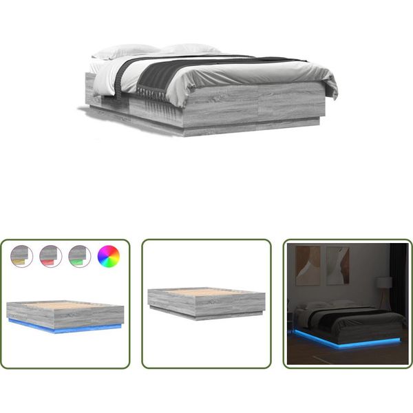 The Living Store Giroletto Con Led Grigio Sonoma 160X200 Cm In Materiale Ligneo-image