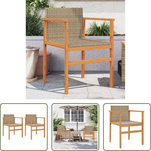 The Living Store Sedie Da Giardino 2 Pz. Poli Rattan Beige E Legno Massiccio-image