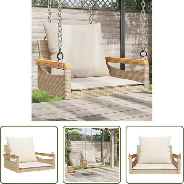 The Living Store Sedia Sospesa Con Cuscino Beige 63X62X40 Cm Poly Rattan-image