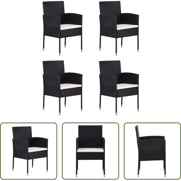 The Living Store Sedie Da Giardino Con Cuscini In Bianco Crema 4 Pezzi In Polyrattan Nero-image