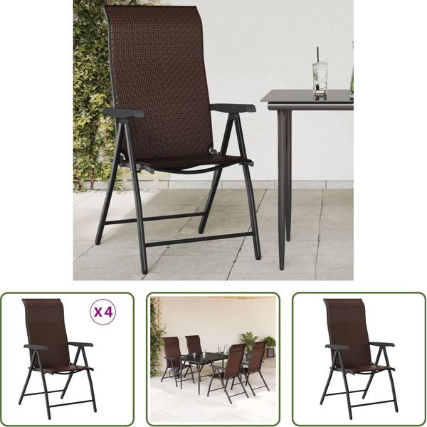 The Living Store Sedie Da Giardino 4 Pz. Pieghevoli In Poly Rattan Marrone-image
