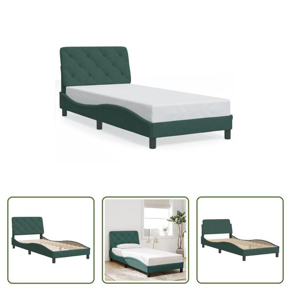 The Living Store Struttura Letto Con Testiera In Velluto Verde Scuro 80X200 Cm-image