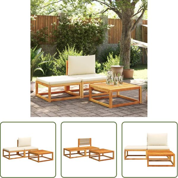 The Living Store Set Di Divani Da Giardino 3 Pezzi Con Cuscini In Legno Massiccio Di Acacia-image