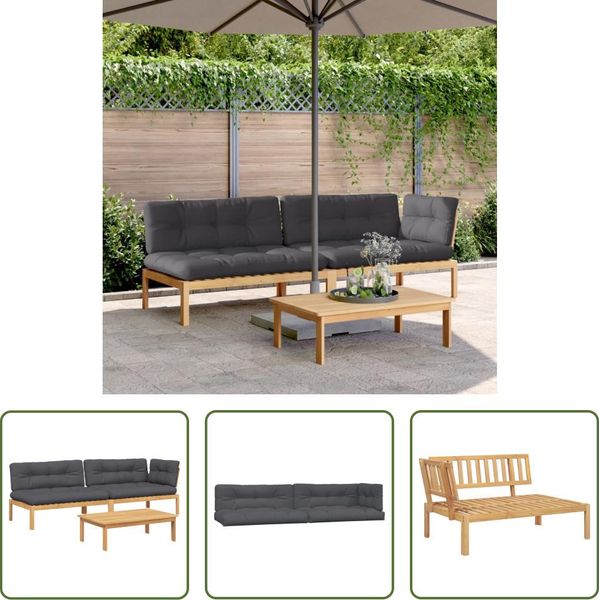 The Living Store Set Di Divani Da Giardino A 3 Pezzi In Pallet Con Cuscini In Legno D'acacia-image