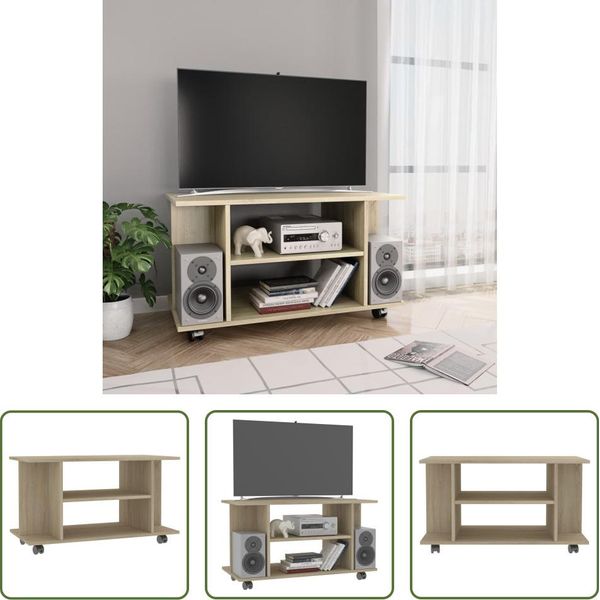 The Living Store Mobile Tv Con Rotelle Rovere Sonoma 80X40X45 Cm Materiale In Legno-image
