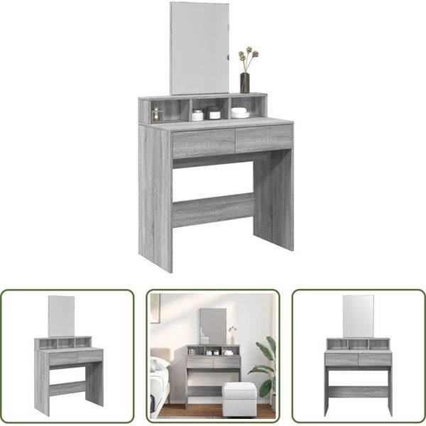 The Living Store Comodino Con Specchio Grey Sonoma 80X41X144,5 Cm-image