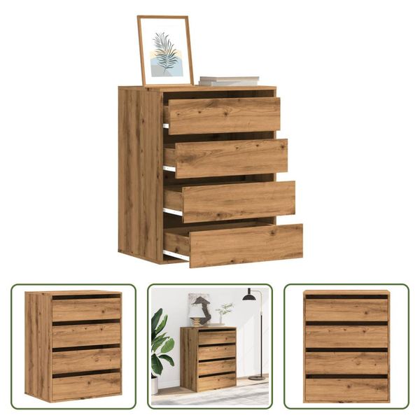The Living Store Cassettiera Artisan In Rovere 60X41X76 Cm Materiale In Legno-image