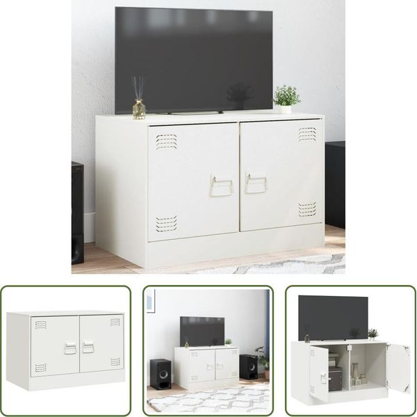 The Living Store Mobile Tv Bianco 67X39X44 Cm In Acciaio-image