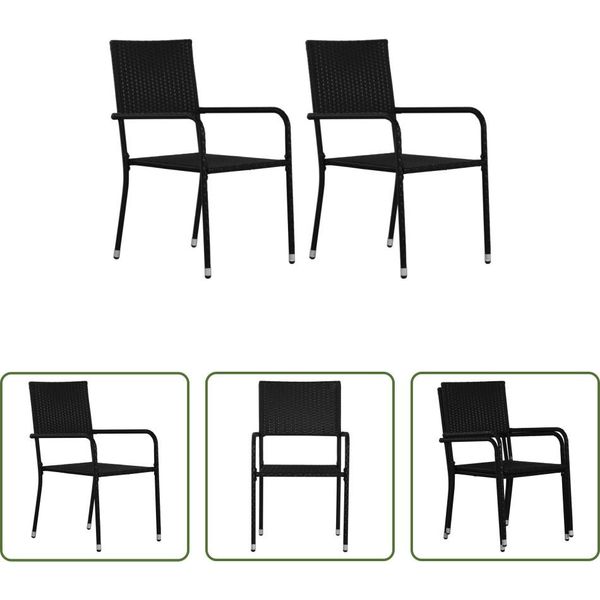The Living Store Sedie Da Pranzo Da Giardino 2 Pezzi Impilabili In Poly Rattan Nero-image