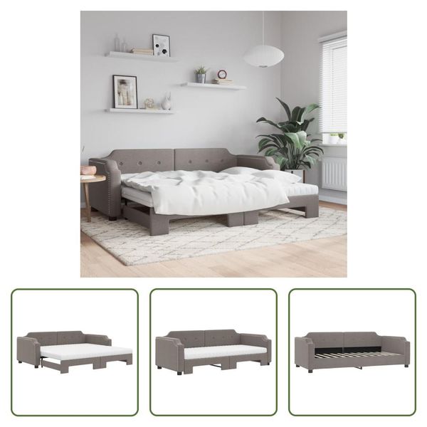 The Living Store Letto Da Giorno Allungabile Con Materassi Taupe 80X200 Cm In Tessuto-image