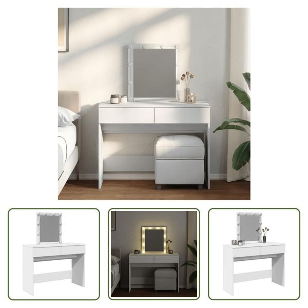 The Living Store Comodino Con Illuminazione Led Bianco 100X40X130 Cm-image