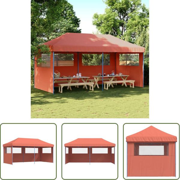 The Living Store Tenda Per Feste Pieghevole Pop-Up Con 3 Pannelli Laterali Terracotta-image