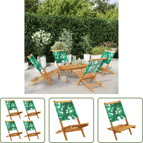 The Living Store Sedie Da Giardino 4 Pz. Pieghevoli In Tessuto Verde E Legno Massiccio-image
