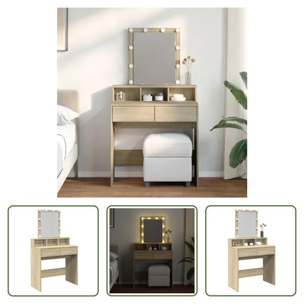 The Living Store Comodino Con Illuminazione Led Rovere Sonoma 80X41X144,5 Cm-image