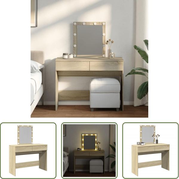 The Living Store Comodino Con Illuminazione Led Rovere Sonoma 100X40X130 Cm-image